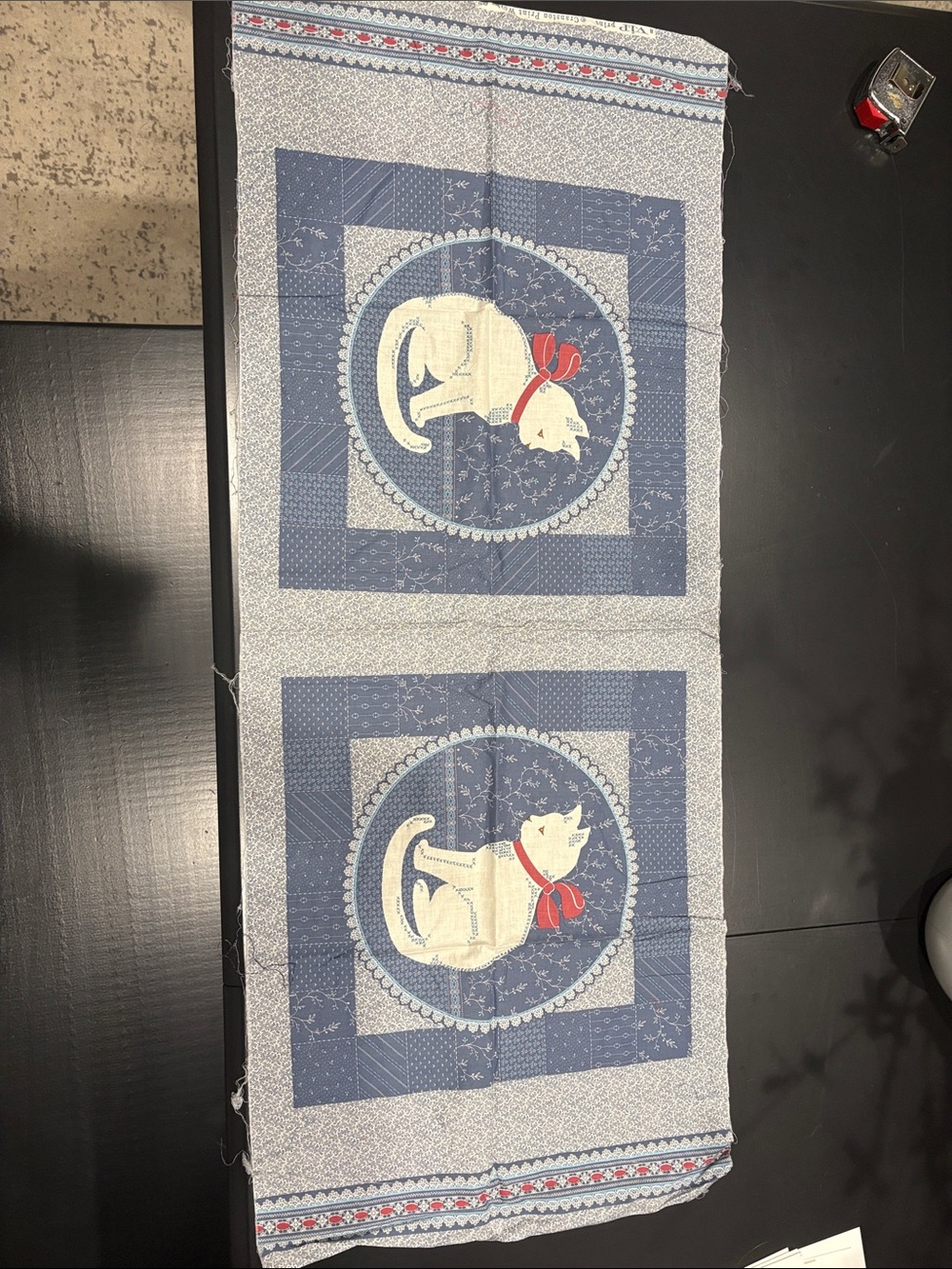 Vintage Cat Fabric Panel Blue & Cream Fabric with Red Accents